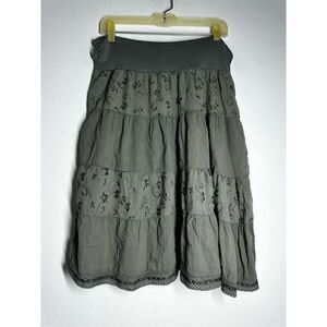 Women’s Embroidered Ruffle Skirt Elastic Waist Crochet  Trim Sz S Made in Italy